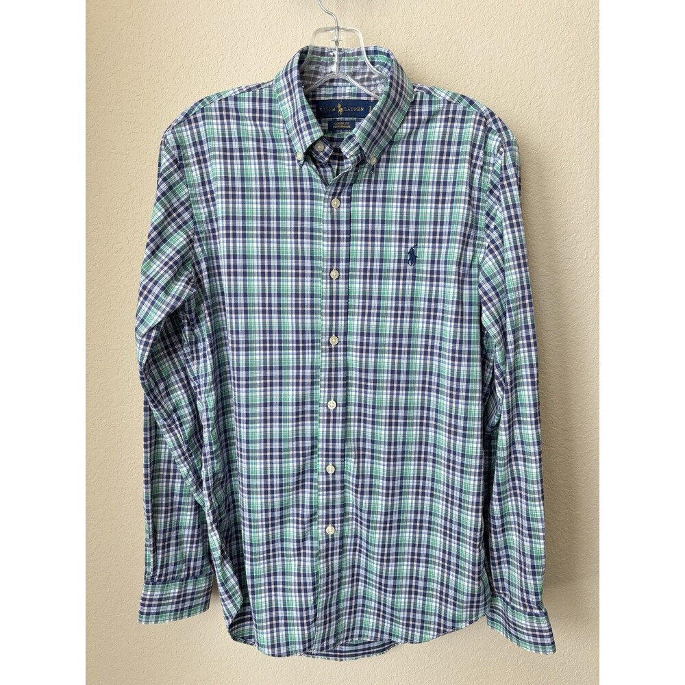 Ralph Lauren Men's Size Small Green Blue Plaid Classic Fit Performance Shirt